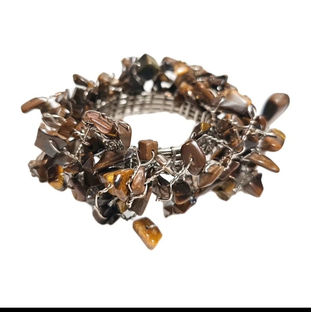 8 Pottery Barn Brown Beaded Cluster Tiger Eye Stone Wire Napkin Rings